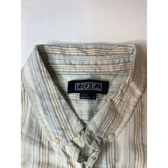 Ezekiel Utah Mens Size Large Striped Shirt Button Up Cotton Lightweight Shirt - Picture 3 of 9